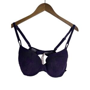 Victorias Secret Lined Demi Bra Purple Lace Underwire 38D Floral Mesh Back